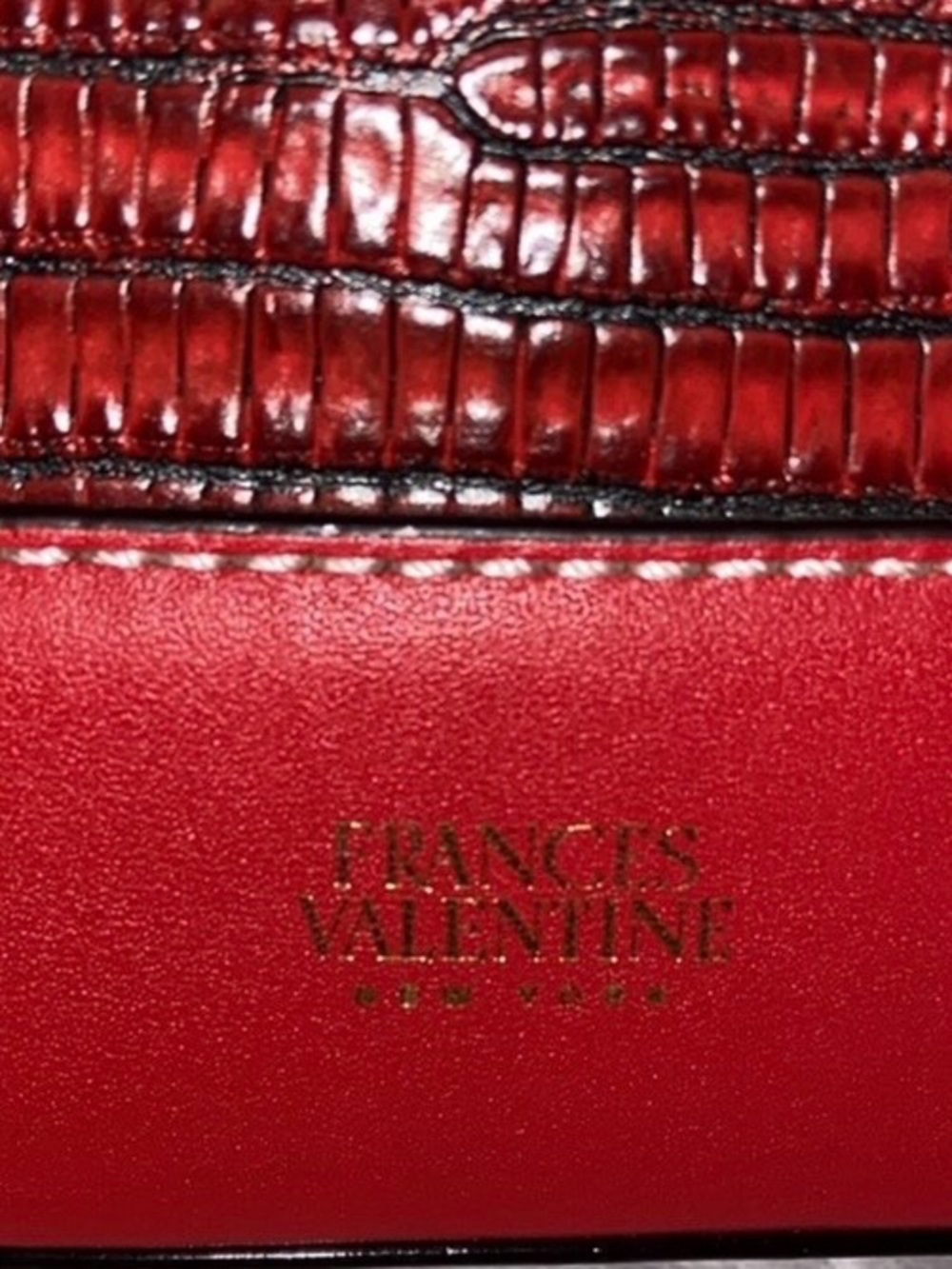 Frances Valentine Stella Slim Red Snake Embossed Crossbody Bucketbag - Picture 13 of 16